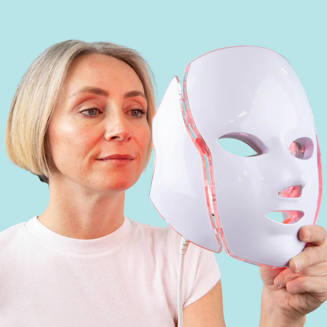 LED-Lichttherapiemaske fürs Gesicht — mehrfarbige Photonen, Anti-Aging, Fernbedienung
