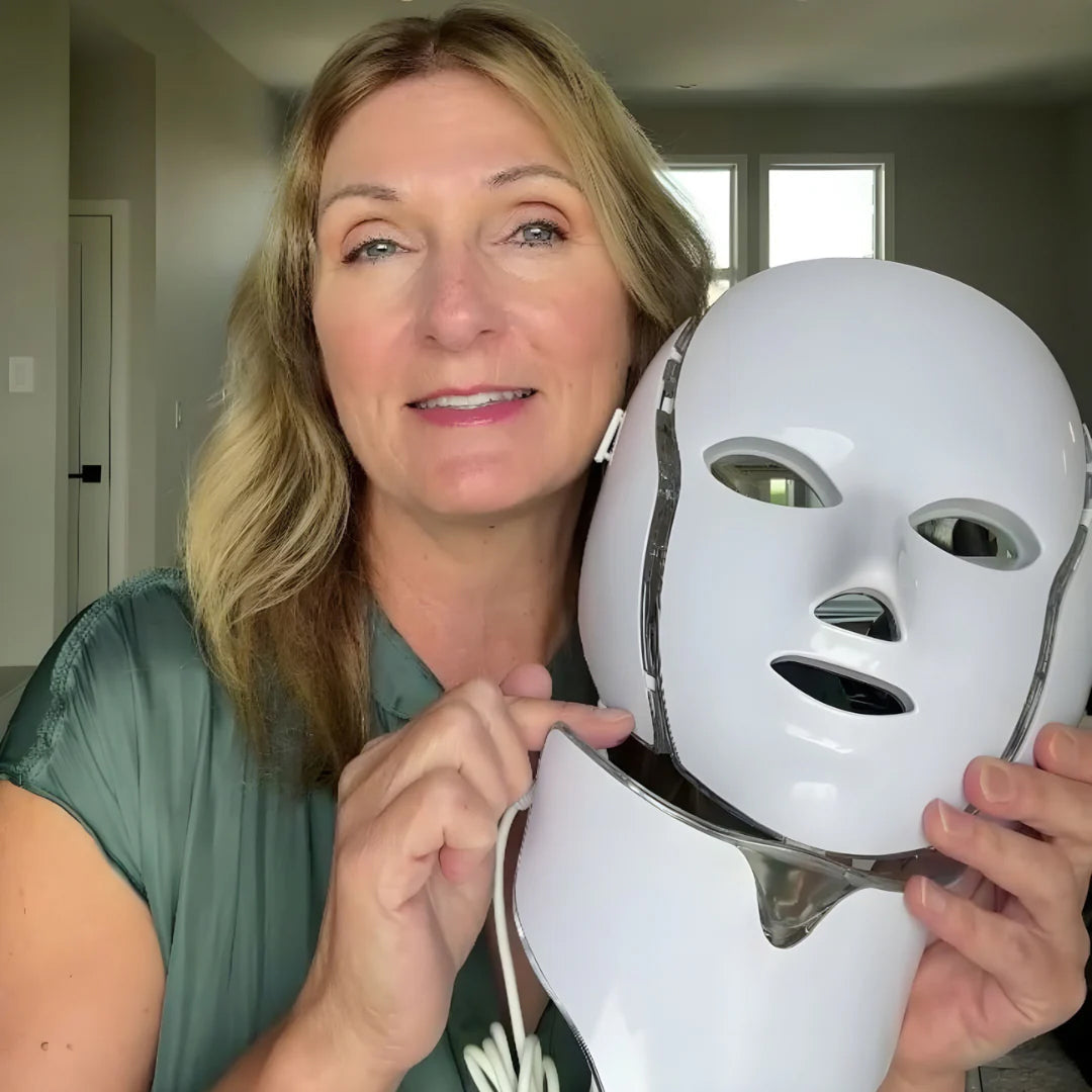 LED-Lichttherapiemaske fürs Gesicht — mehrfarbige Photonen, Anti-Aging, Fernbedienung