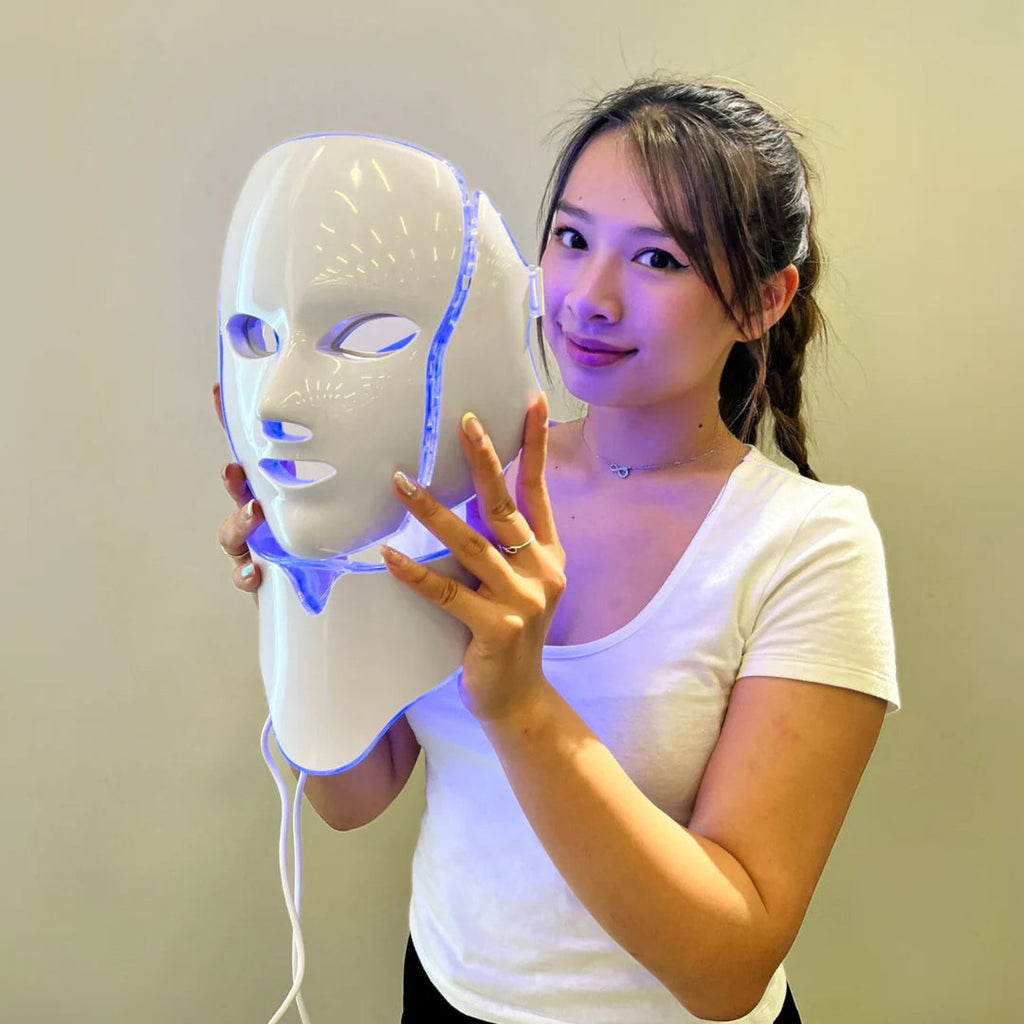 LED-Lichttherapiemaske fürs Gesicht — mehrfarbige Photonen, Anti-Aging, Fernbedienung