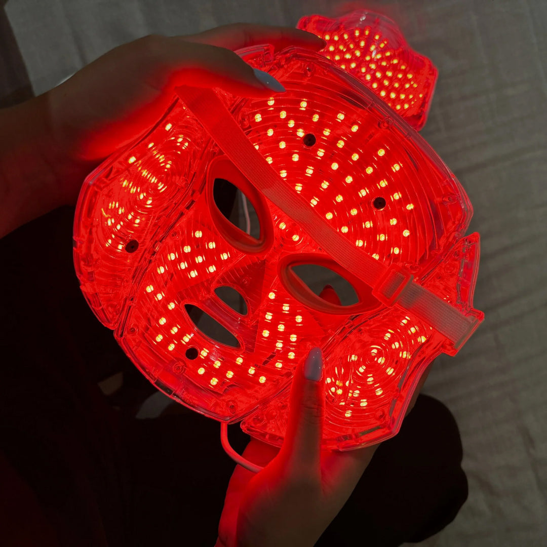 LED-Lichttherapiemaske fürs Gesicht — mehrfarbige Photonen, Anti-Aging, Fernbedienung