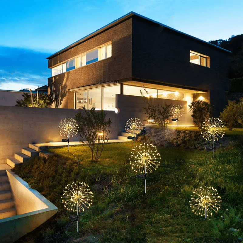 Solar-Gartenlampe mit Feuerwerkseffekt — IP65-LED-Ambientebeleuchtung, bronzefarbenes Gehäuse