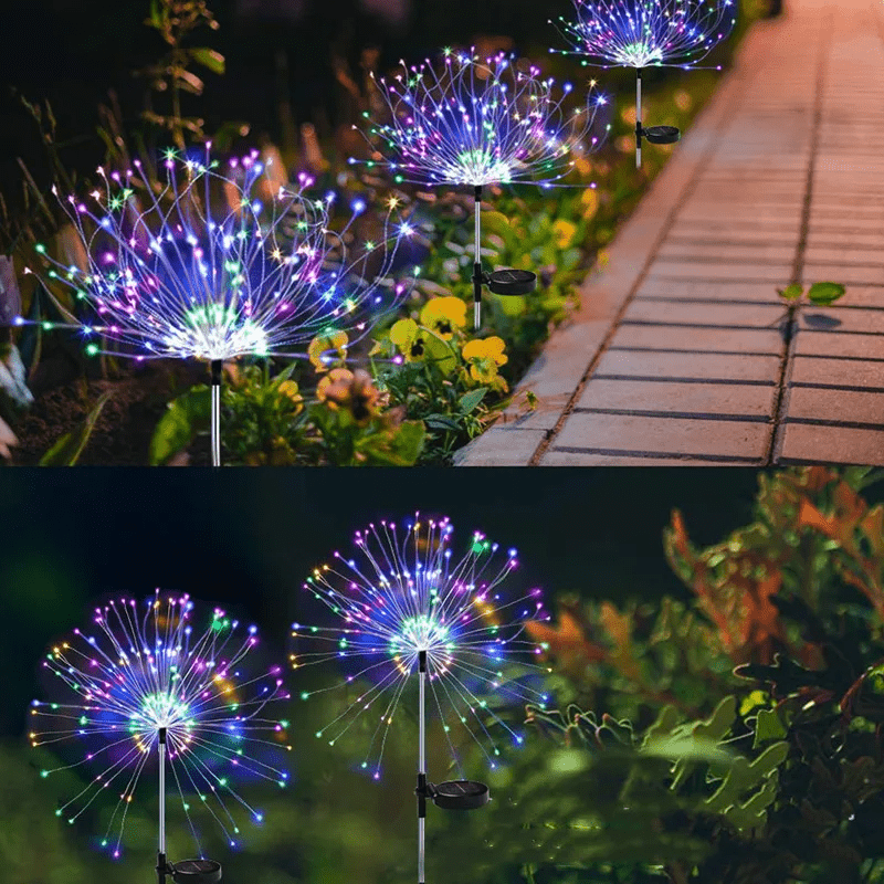 Solar-Gartenlampe mit Feuerwerkseffekt — IP65-LED-Ambientebeleuchtung, bronzefarbenes Gehäuse