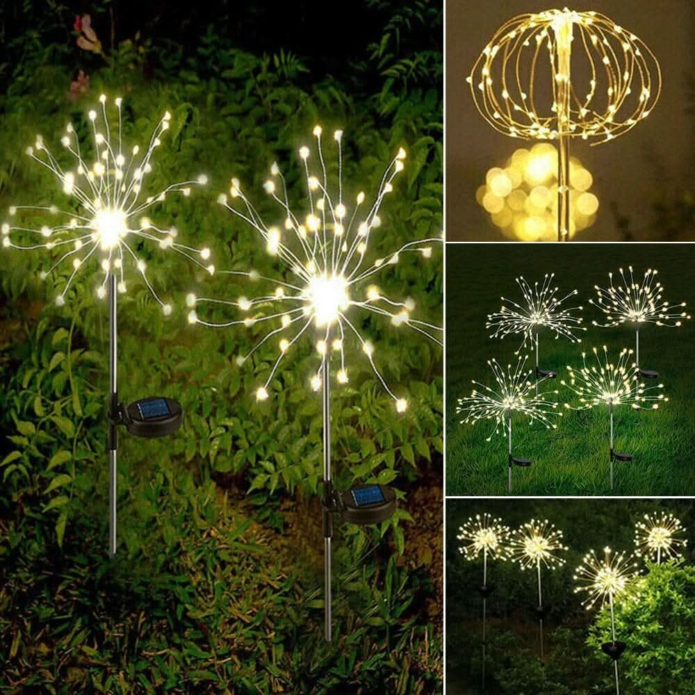Solar-Gartenlampe mit Feuerwerkseffekt — IP65-LED-Ambientebeleuchtung, bronzefarbenes Gehäuse