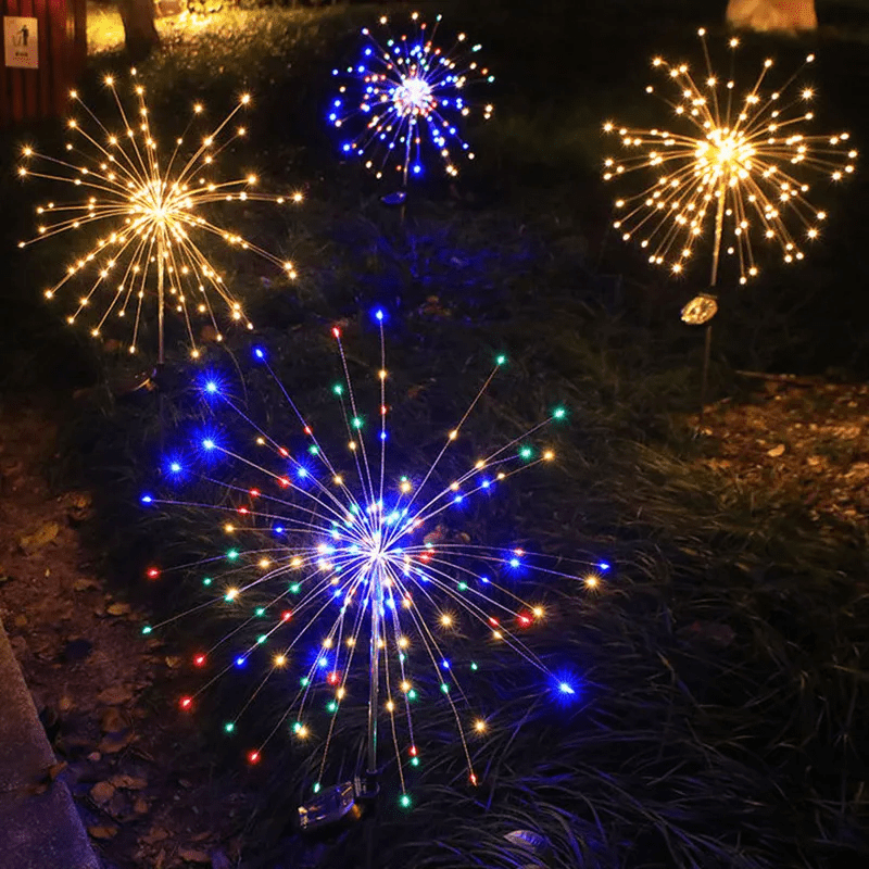 Solar-Gartenlampe mit Feuerwerkseffekt — IP65-LED-Ambientebeleuchtung, bronzefarbenes Gehäuse
