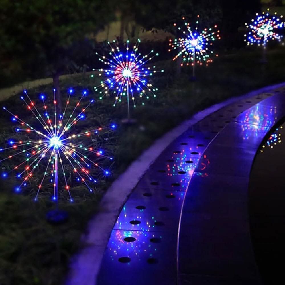 Solar-Gartenlampe mit Feuerwerkseffekt — IP65-LED-Ambientebeleuchtung, bronzefarbenes Gehäuse