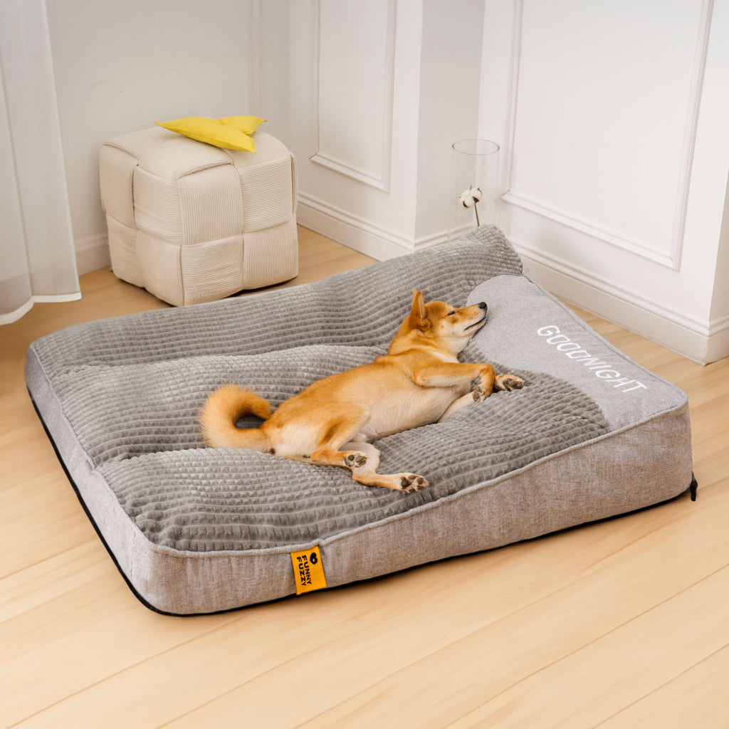 大型犬向けの体をしっかり支えるペット用ベッド - 取り外し可能なカバー付きのベルベット調ボルスターベッド、グレー、47インチ - 中型犬向けの洗濯機で洗えるクッション t