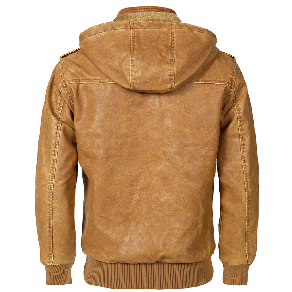 Men's Faux Leather Motorcycle Jacket — Removable Hood, Fall/Winter