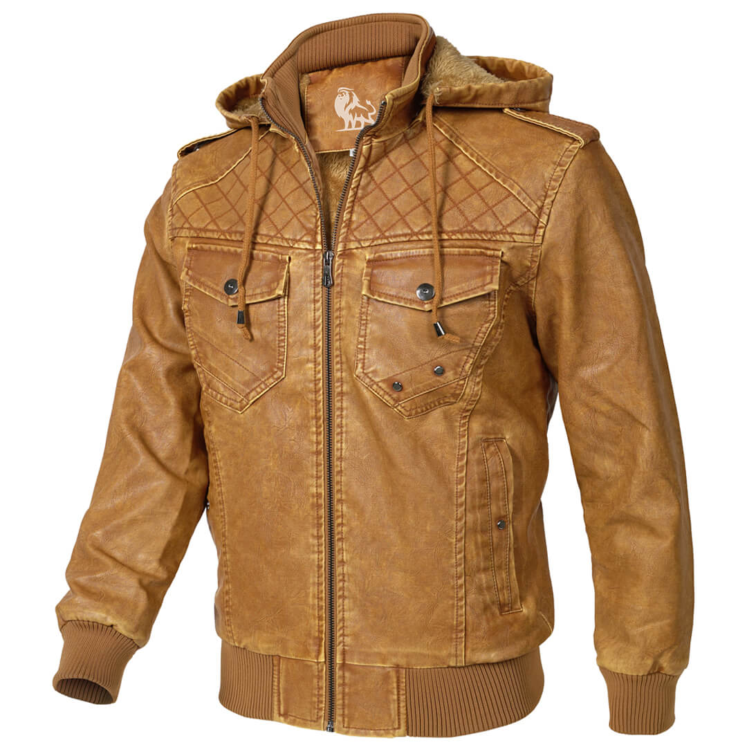 Men's Faux Leather Motorcycle Jacket — Removable Hood, Fall/Winter