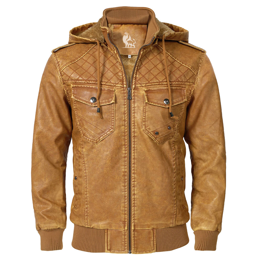 Men's Faux Leather Motorcycle Jacket — Removable Hood, Fall/Winter