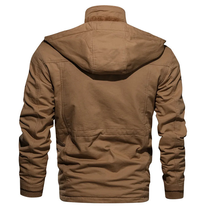 Men's Cotton-Poly Insulated Jacket — Water-Resistant, Removable Hood