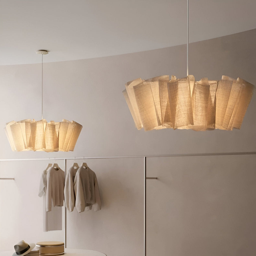 16 in Warm Cream Pleated Fabric Shade Hanging Ceiling Lamp