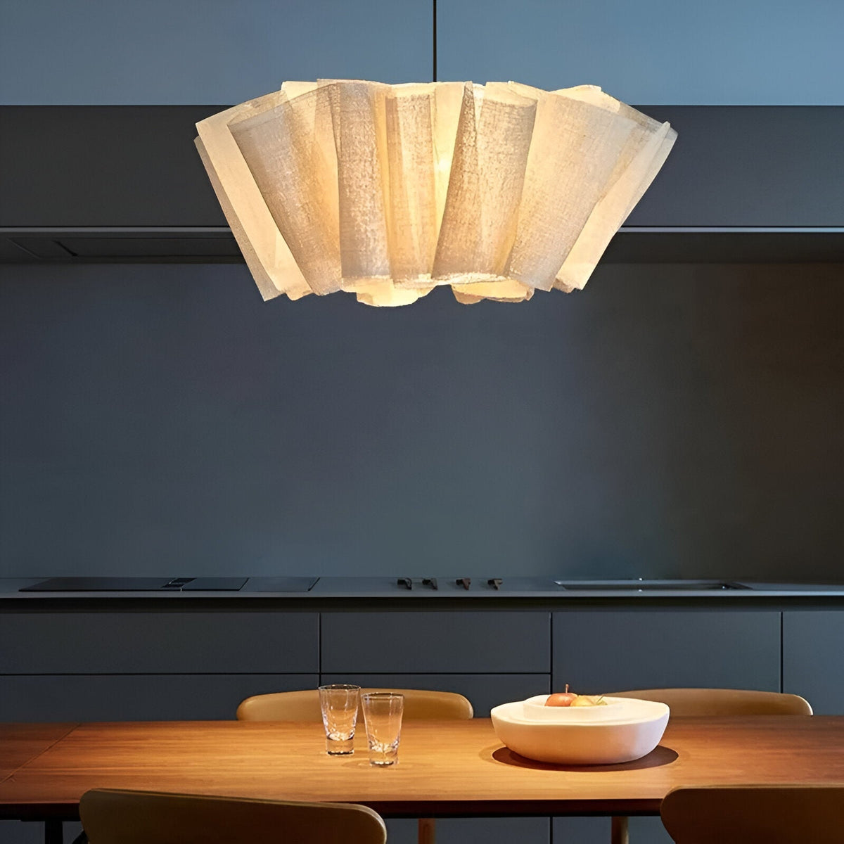 16 in Warm Cream Pleated Fabric Shade Hanging Ceiling Lamp