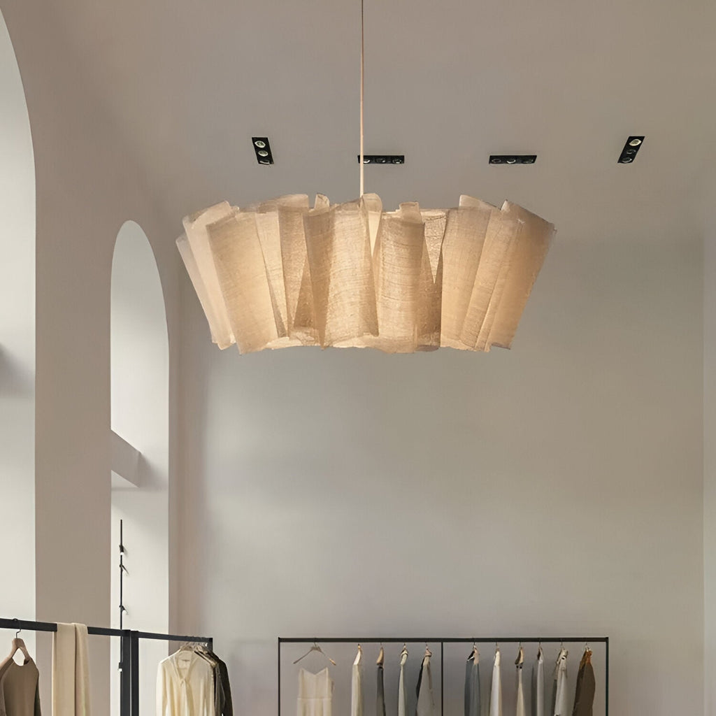 16 in Warm Cream Pleated Fabric Shade Hanging Ceiling Lamp