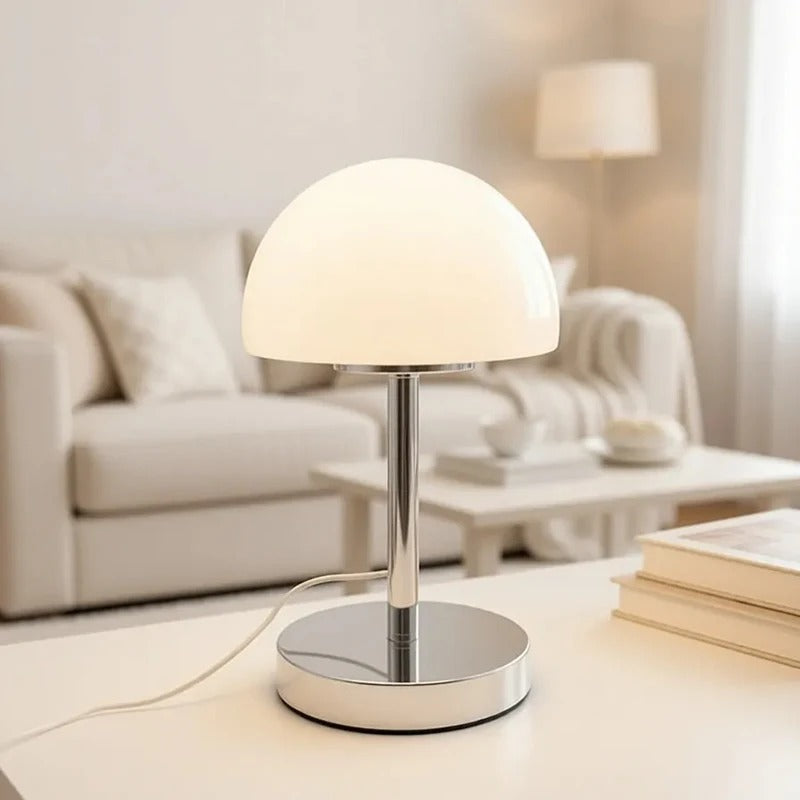 Table Lamp Mushroom Glass Metal Construction Adjustable Shade LED | Euroselle