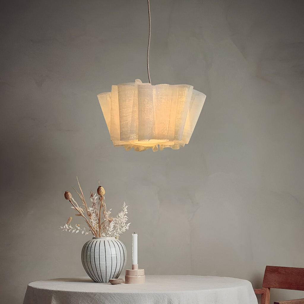 16 in Warm Cream Pleated Fabric Shade Hanging Ceiling Lamp