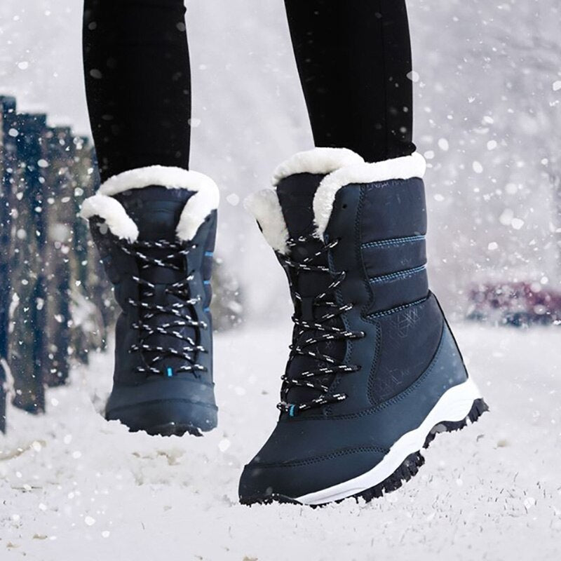 Vadderade snökängor för kvinnor, halvhöga — PU-läder, halkfria