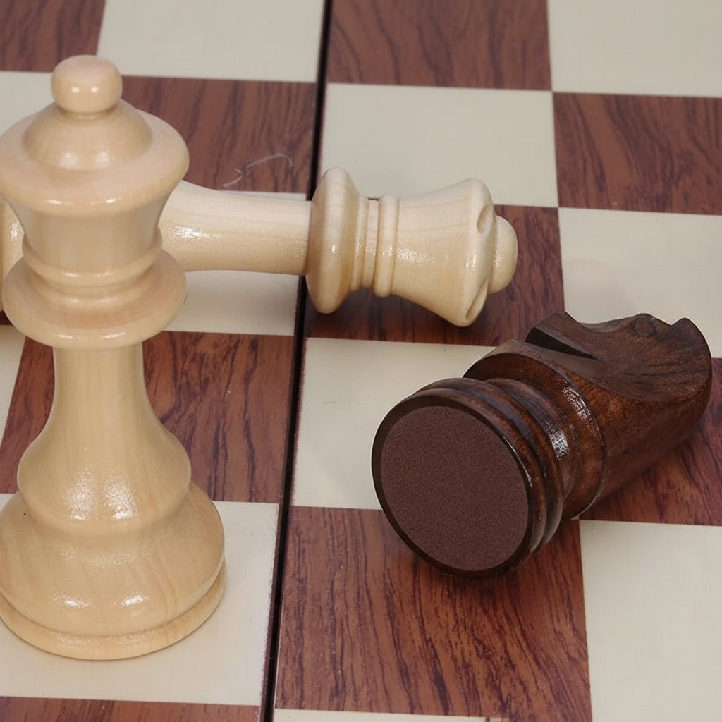 Jeu d’échecs en bois fabriqué à la main — plateau pliable, pièces en bois massif