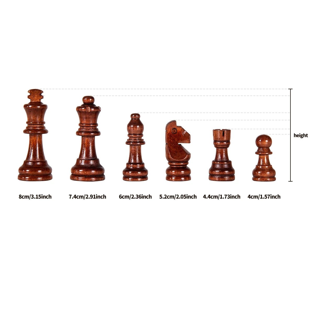 Jeu d’échecs en bois fabriqué à la main — plateau pliable, pièces en bois massif