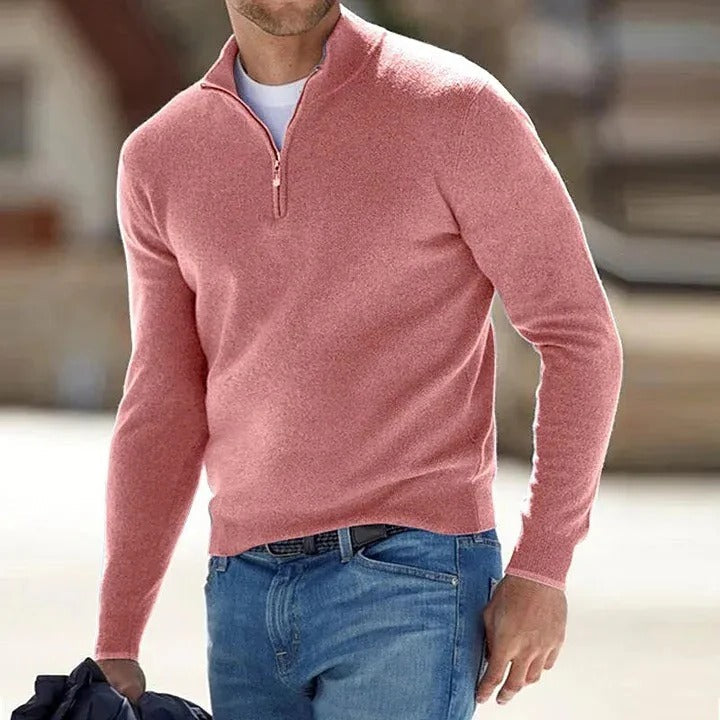 Camisola masculina clássica de caxemira pura, gola redonda e mangas compridas — Corte clássico