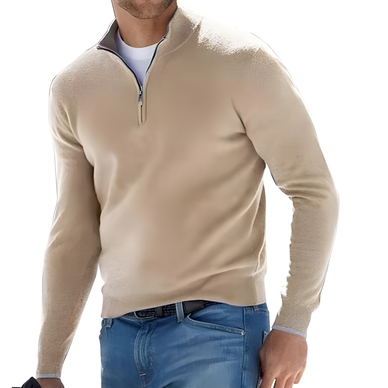 Camisola masculina clássica de caxemira pura, gola redonda e mangas compridas — Corte clássico