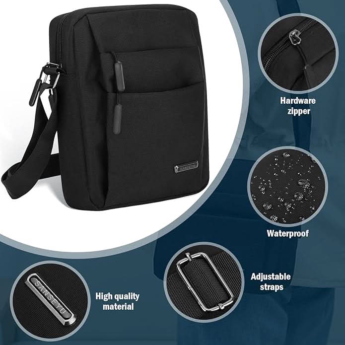 Men’s Water-Resistant Crossbody Messenger Bag with Security Zipper