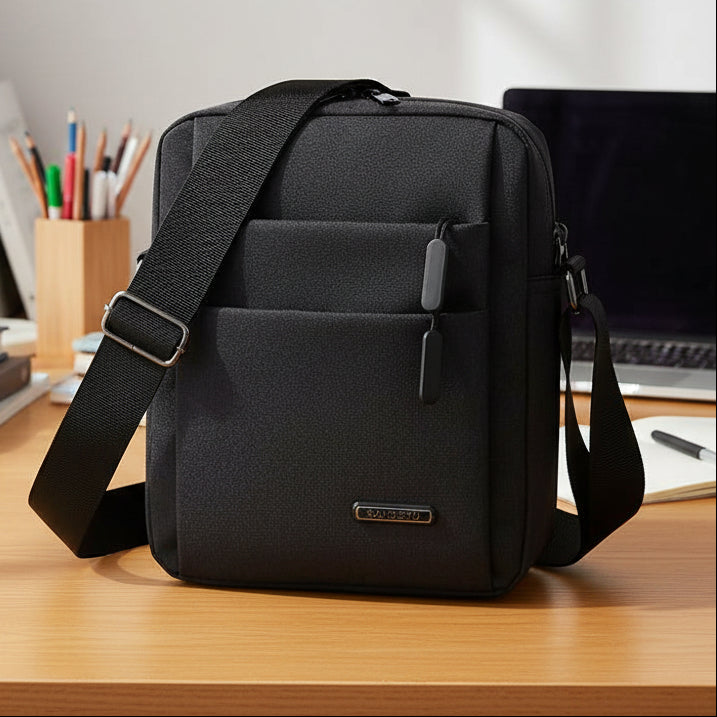 Men’s Water-Resistant Crossbody Messenger Bag with Security Zipper