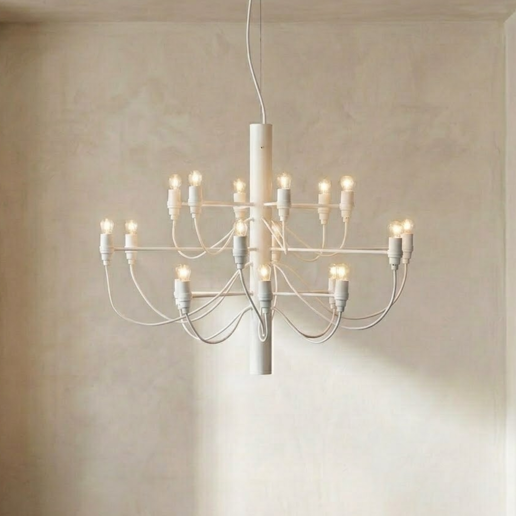 Tvådelad LED-ljuskrona — ljushållare i mid-century-stil, design med öppna bågar