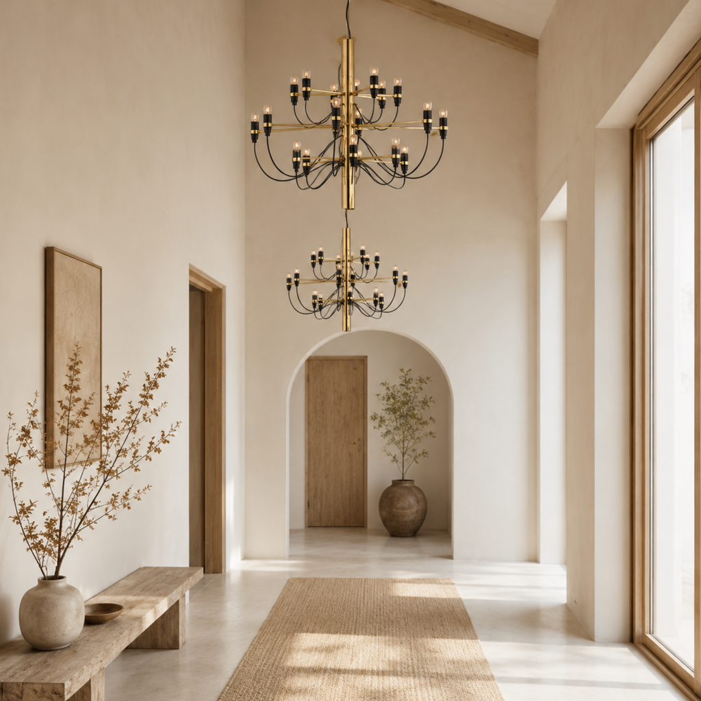 Tvådelad LED-ljuskrona — ljushållare i mid-century-stil, design med öppna bågar