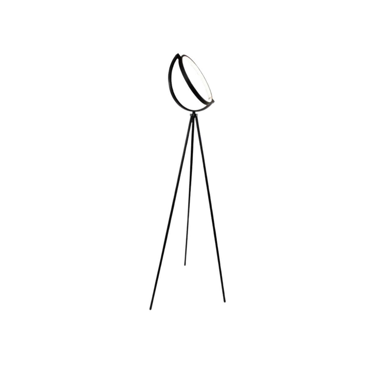 Minimalistisk svart LED-gulvlampe i aluminium med ring – trebent sokkel