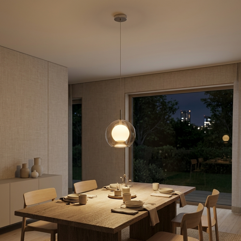 Dimmbare Pendelleuchte – minimalistische Glaskugel, integrierte LED