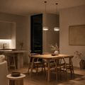 Minimalistisk LED-pendellampa i järn med kupolform — 15 cm bred, 9 cm hög, kompakt design