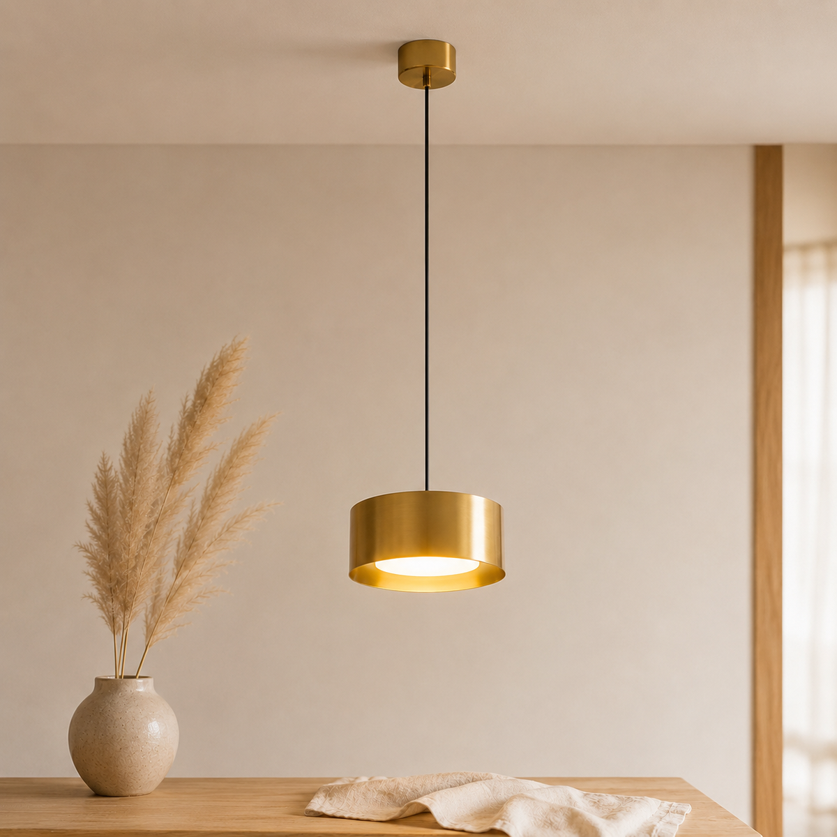 Minimalistisk LED-pendellampa i järn med kupolform — 15 cm bred, 9 cm hög, kompakt design