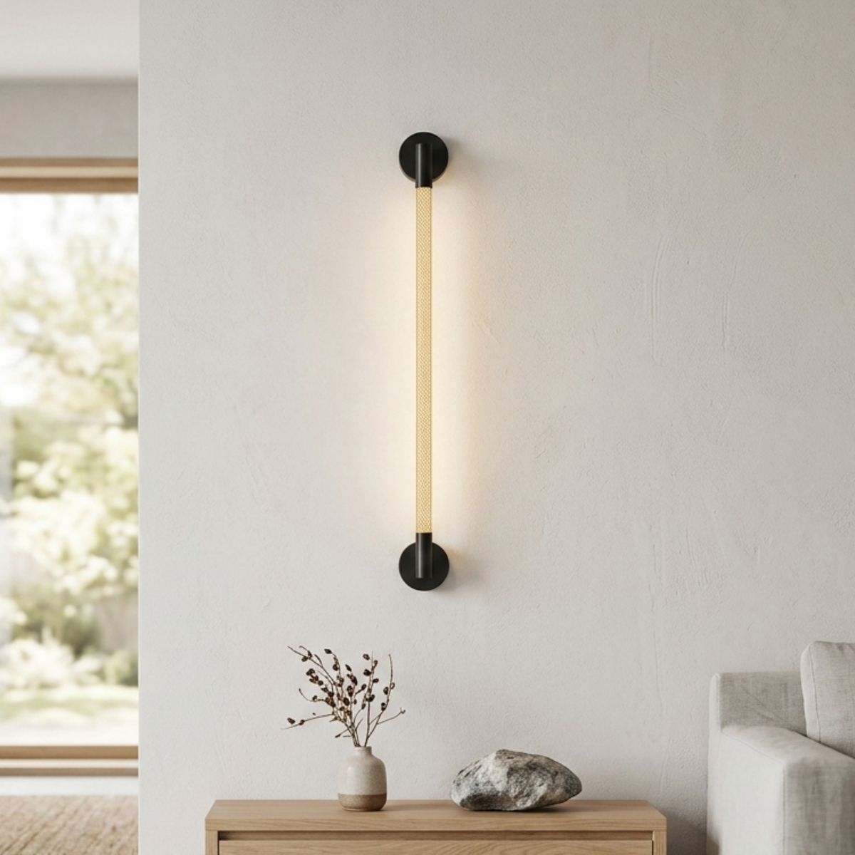 Minimalistické lineární nástěnné svítidlo s LED trubicí — rozpětí 60 cm, teplá bílá 3000 K