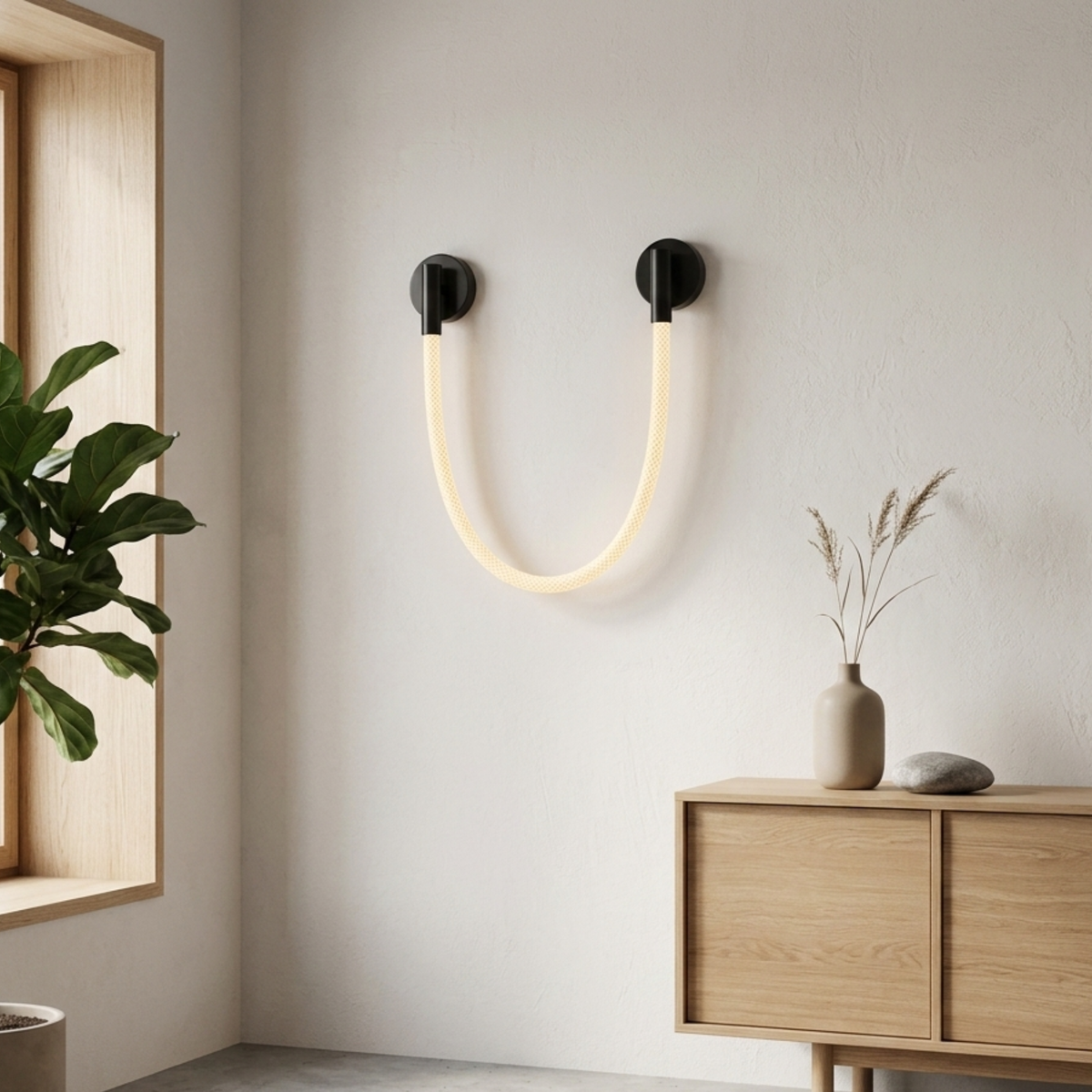Minimalistické lineární nástěnné svítidlo s LED trubicí — rozpětí 60 cm, teplá bílá 3000 K
