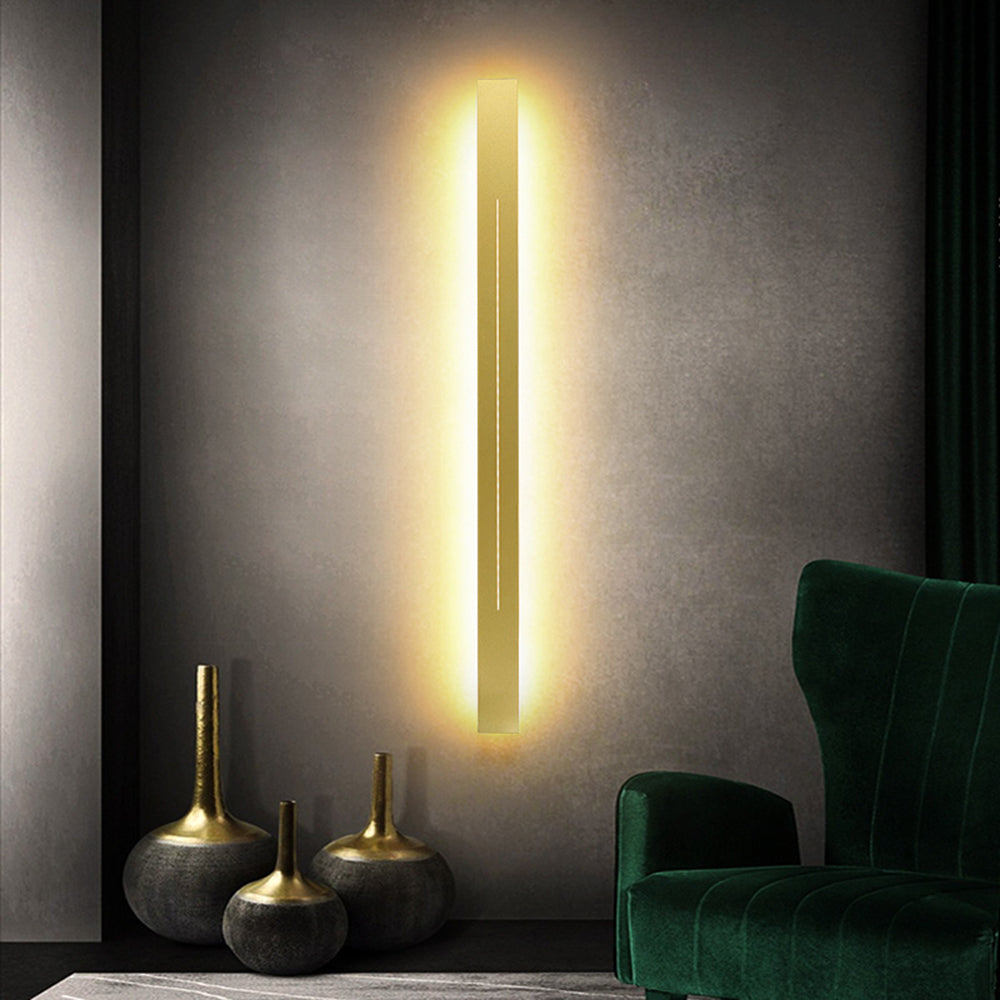 Minimalist Linear LED Wall Light — Long Bar Design, Black & Gold
