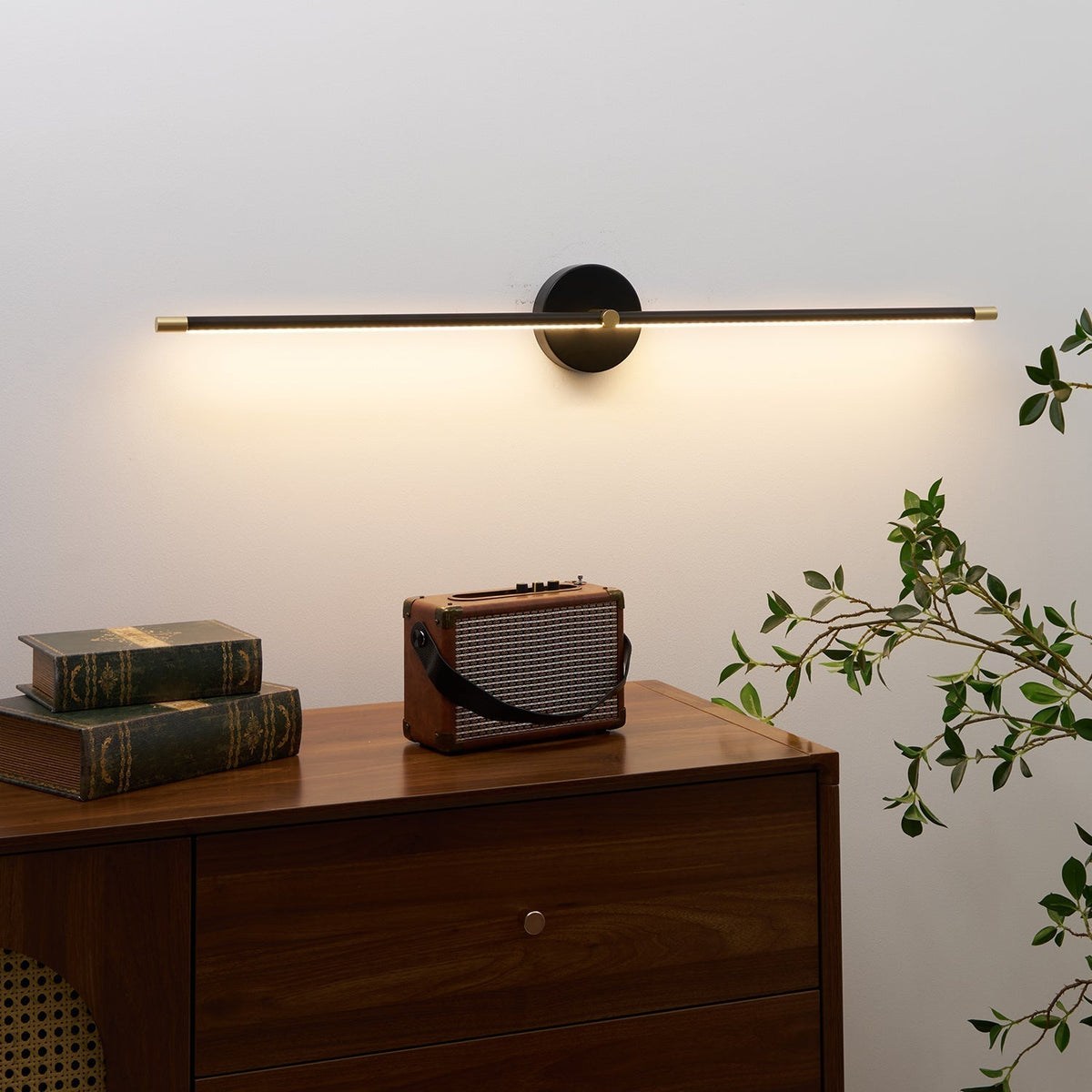 Double Ended LED Wall Sconce — Minimalist Linear Rod Light, Black and Gold