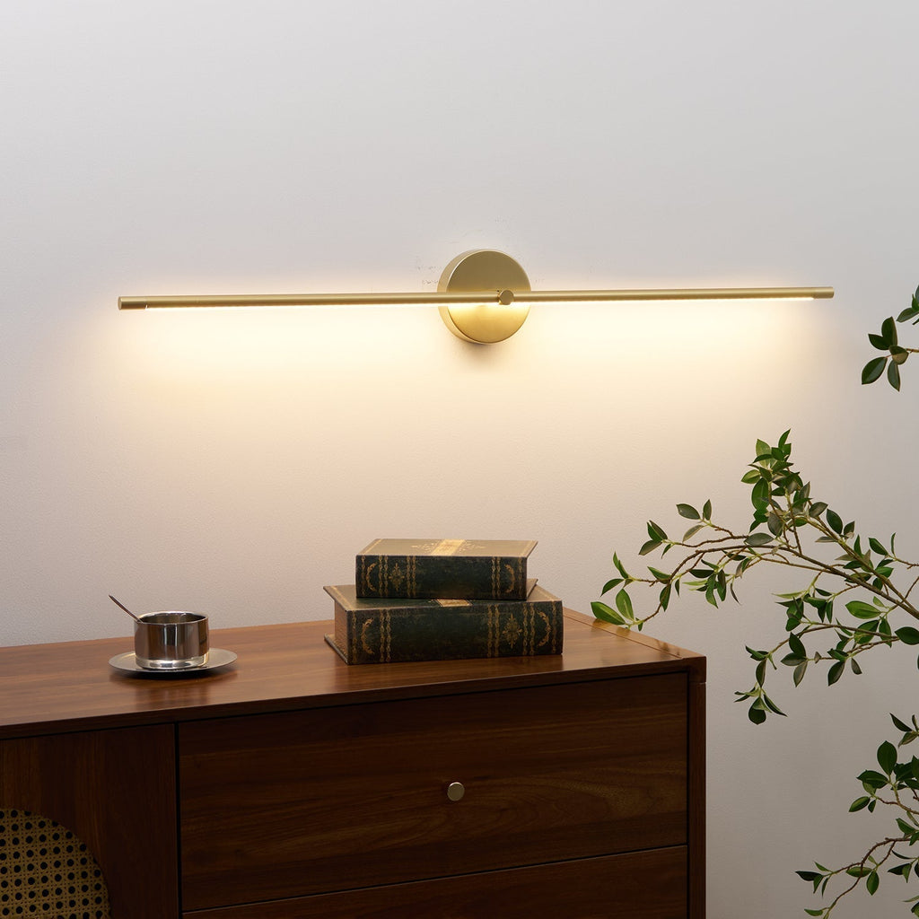Double Ended LED Wall Sconce — Minimalist Linear Rod Light, Black and Gold