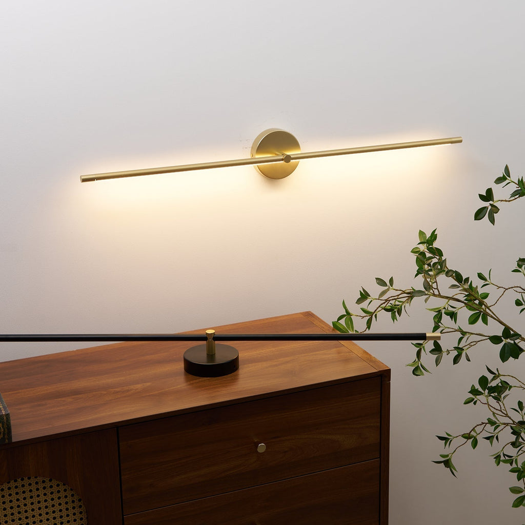 Double Ended LED Wall Sconce — Minimalist Linear Rod Light, Black and Gold