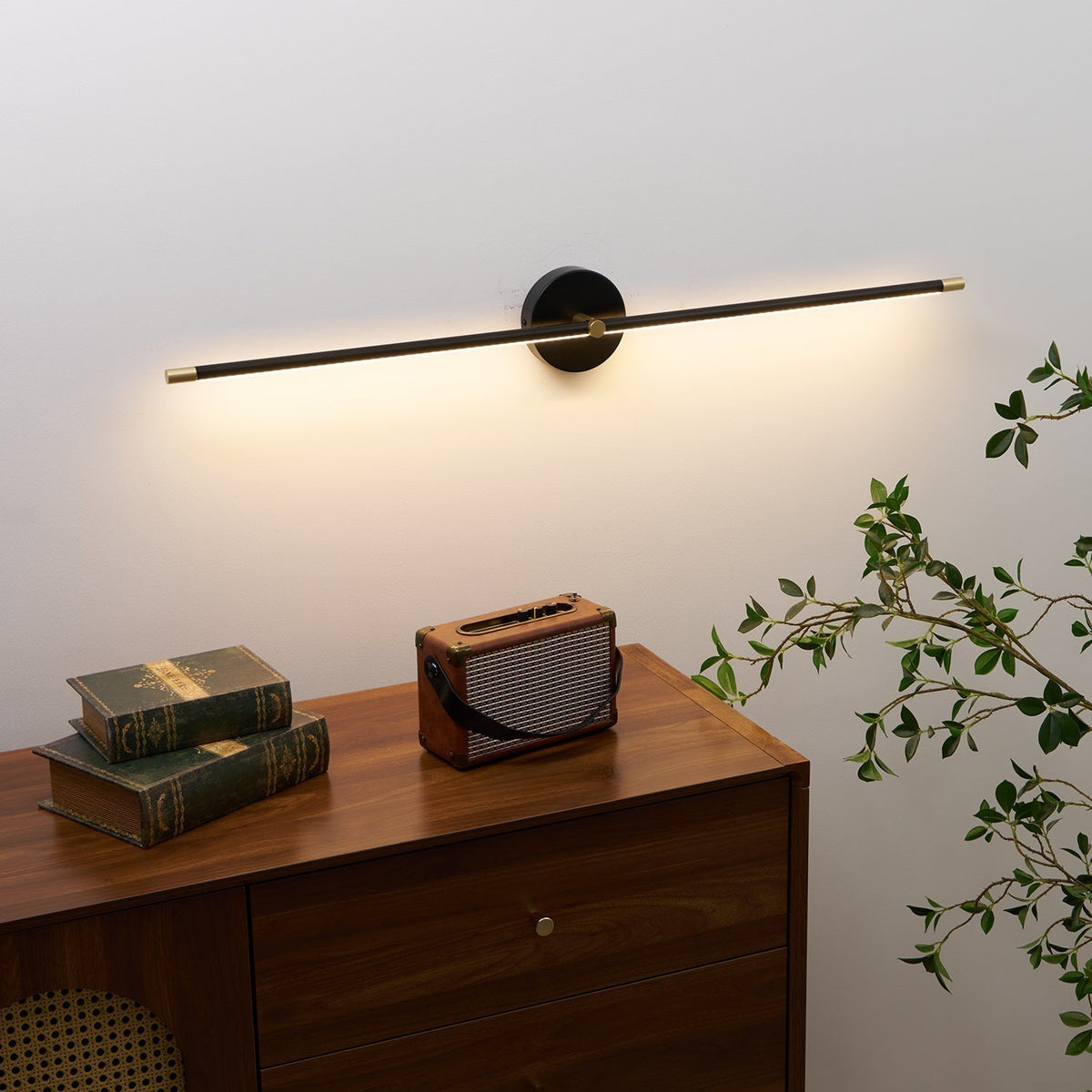 Double Ended LED Wall Sconce — Minimalist Linear Rod Light, Black and Gold