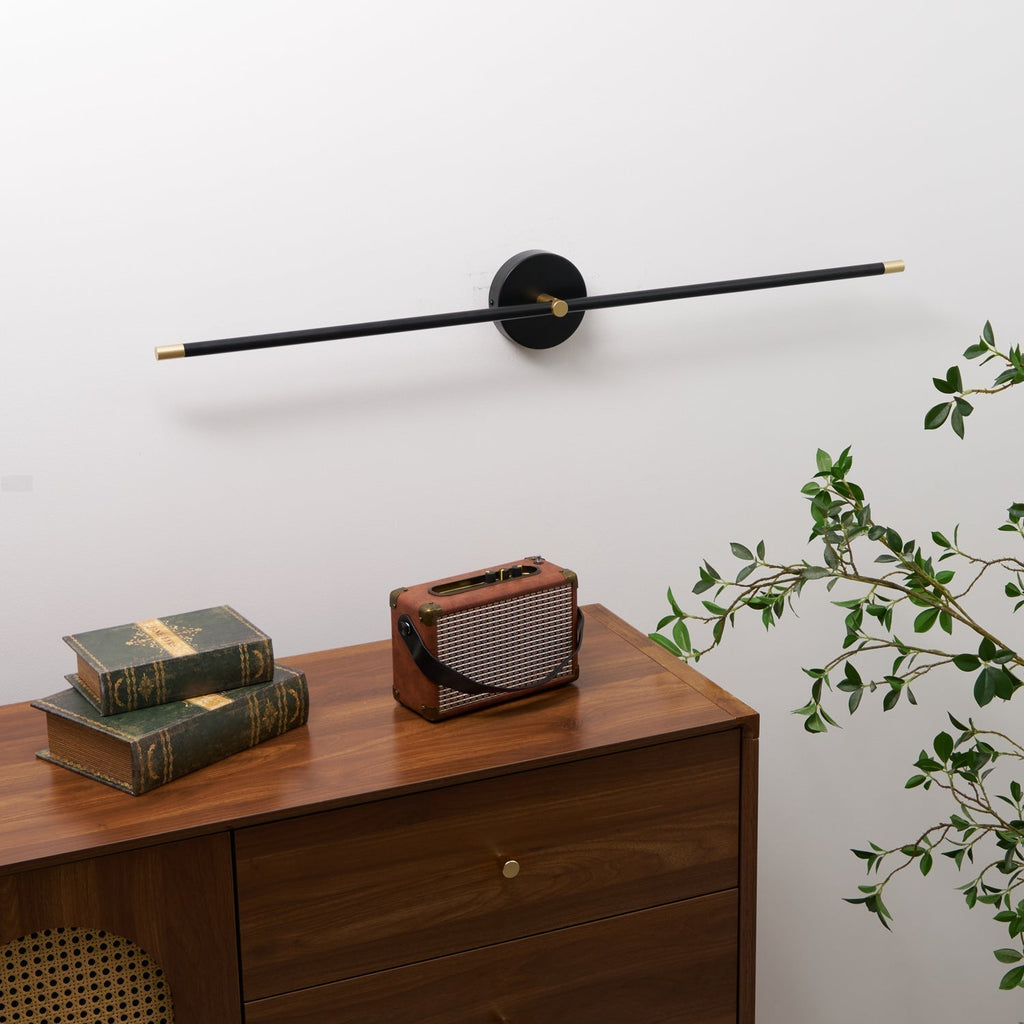 Double Ended LED Wall Sconce — Minimalist Linear Rod Light, Black and Gold