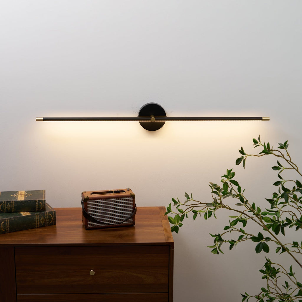 Double Ended LED Wall Sconce — Minimalist Linear Rod Light, Black and Gold