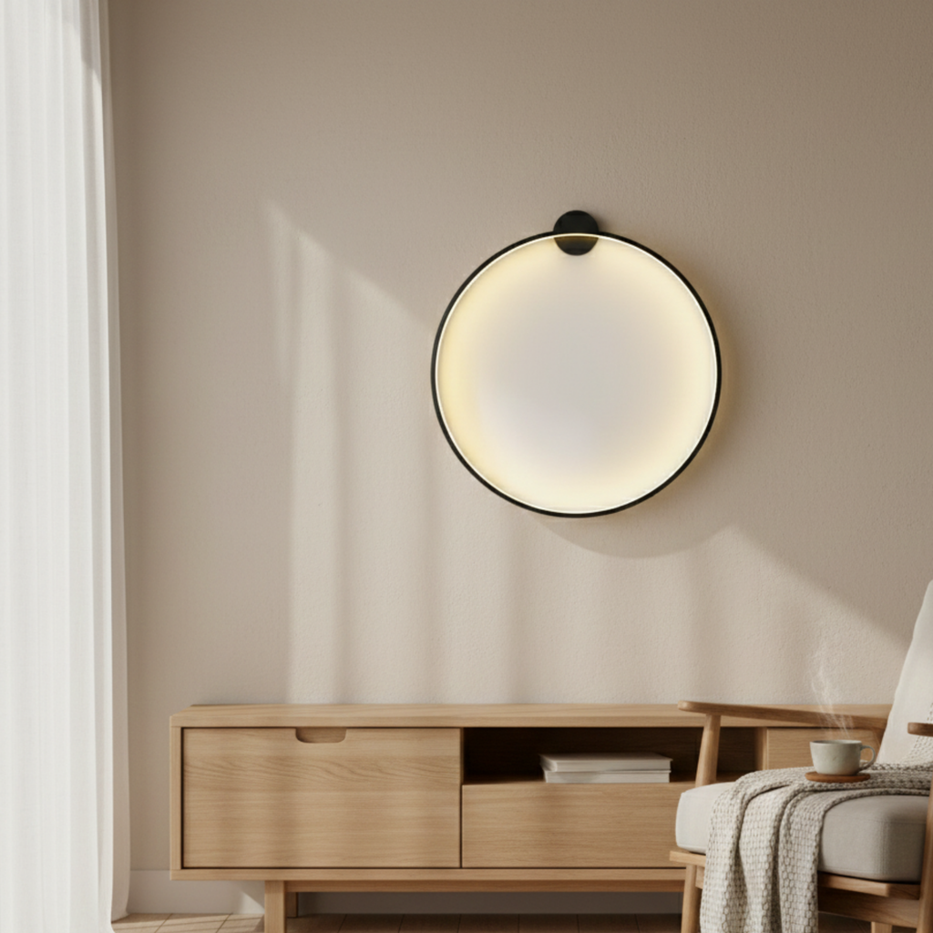Kerek LED-es fali lámpa — minimalista fekete keret
