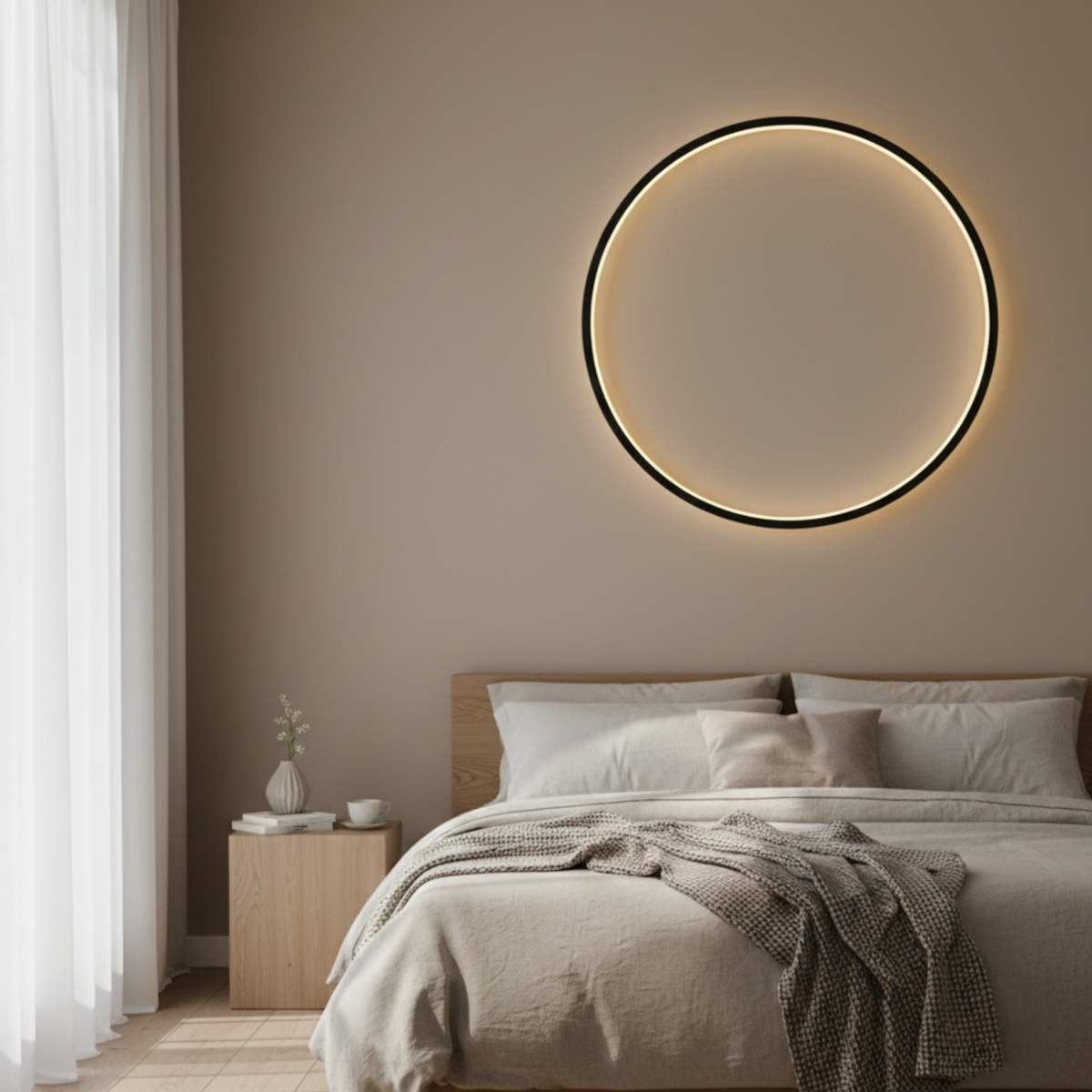 Kerek LED-es fali lámpa — minimalista fekete keret