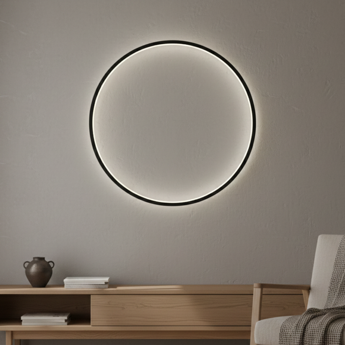 Kerek LED-es fali lámpa — minimalista fekete keret