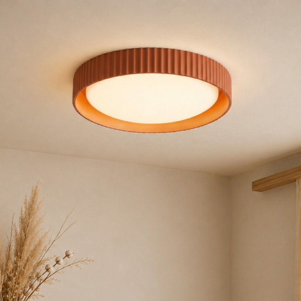 Kulaté žebrované stropní svítidlo z pryskyřice — minimalistický design pro montáž přímo na strop
