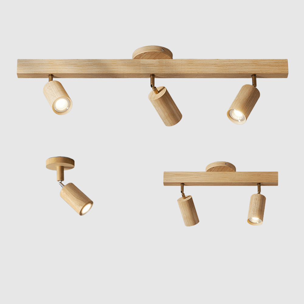 Spot sur rail en bois naturel, 47 in - Projecteurs orientables, de 1 à 5 têtes