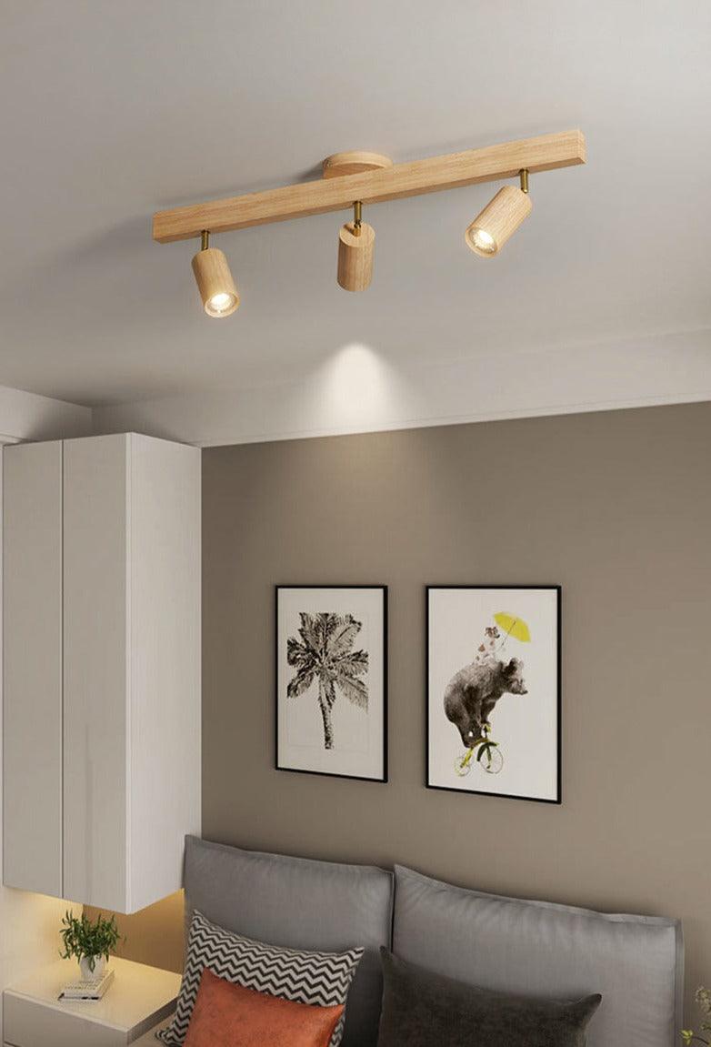 Spot sur rail en bois naturel, 47 in - Projecteurs orientables, de 1 à 5 têtes