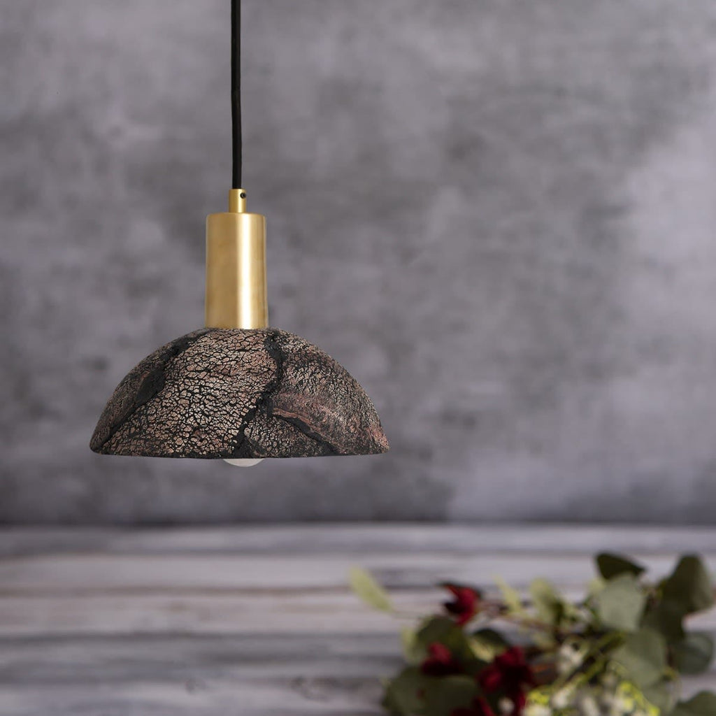 Kauri Organic Ceramic Dome Pendant Light 20cm, Black Clay