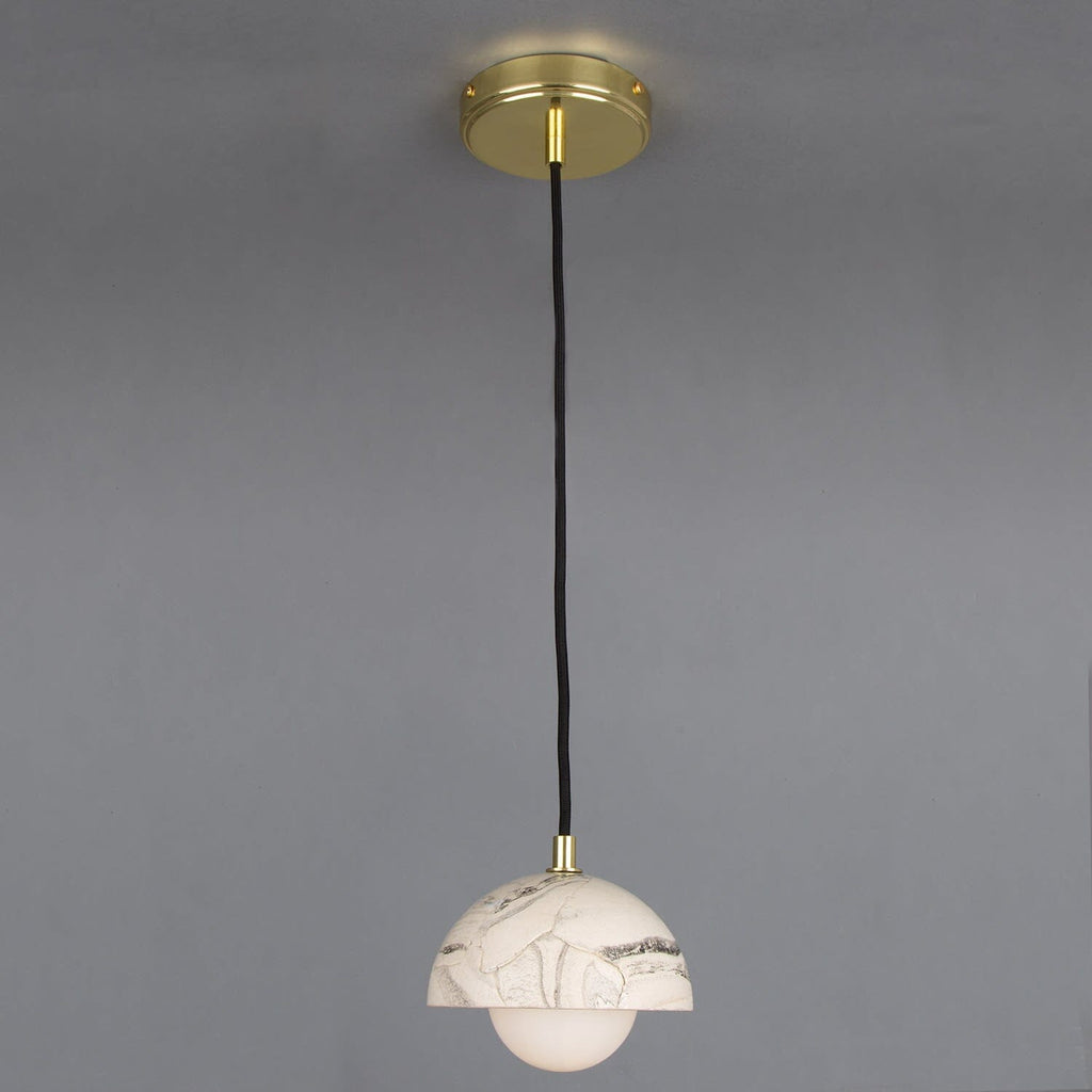 Ferox Small Marbled Ceramic Dome Pendant Light 14cm