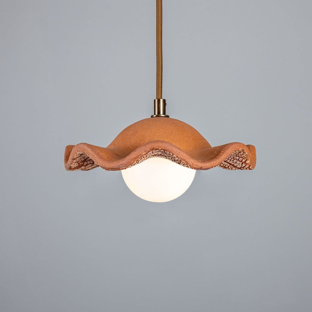 Rivale Pendant Light with Wavy Ceramic Shade, Red Iron